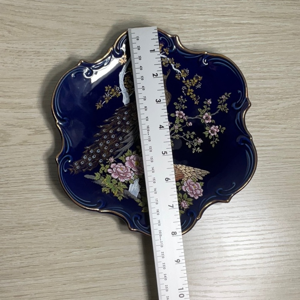 Vintage Japanese Cobalt Blue Gold Trim with Peacocks and Flowers Plate - Picture 8 of 10